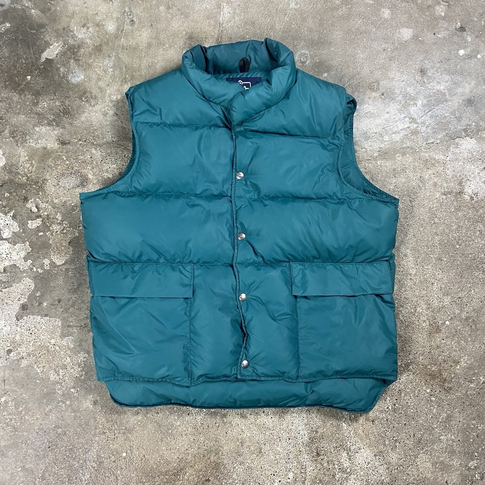 Vintage 70s Woolrich Down Puffer Vest Size Large Blue Full Zip Hunting Wear